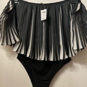 Black and white off the shoulder bodysuit